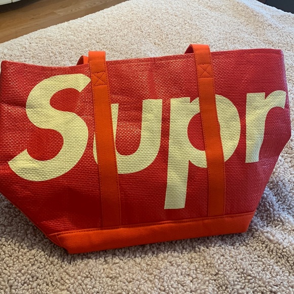 supreme Raffia Tote Red